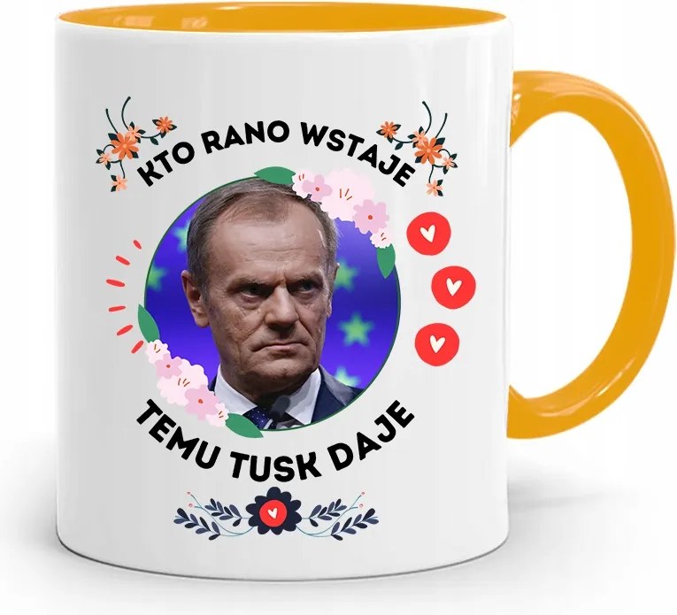 Donald Tusk Sárga Bögre Platform Ajándék fényképes nyomtatással