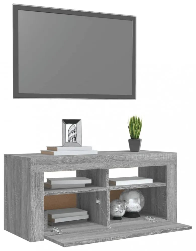 szürke sonoma színű TV-szekrény LED-világítással 90x35x40 cm