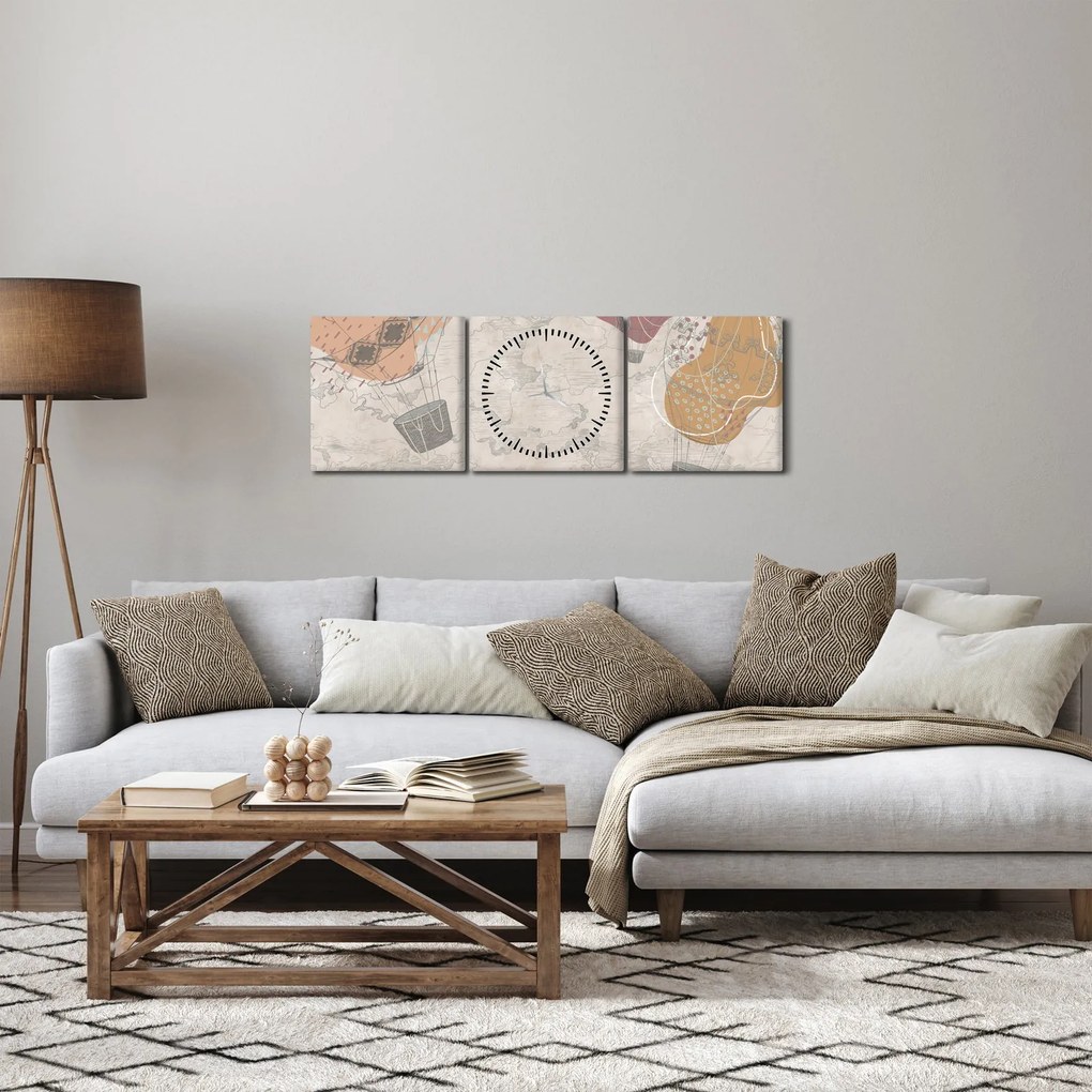 Kép - léggömbök a város felett , meleg tónusok (órával) (90x30 cm)