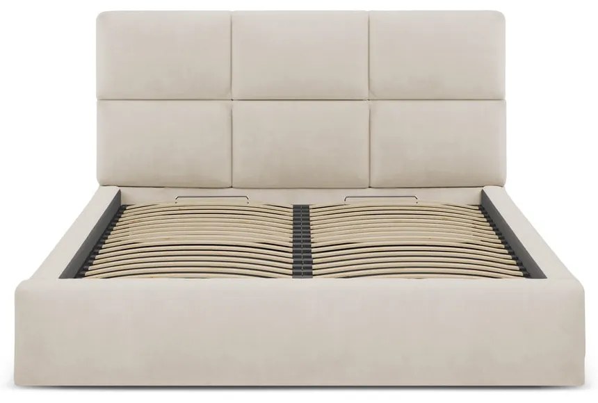Bézs kárpitozott ágyneműtartós franciaágy ágyráccsal 180x200 cm Libera – Windsor & Co Sofas