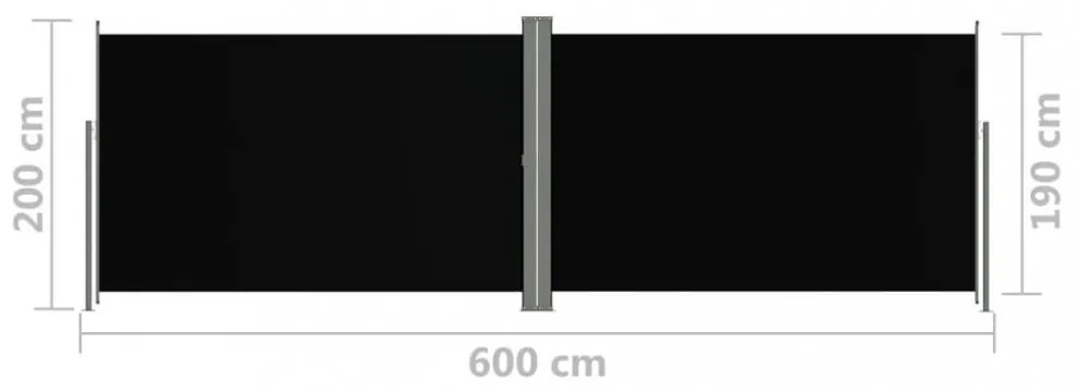 fekete behúzható oldalsó napellenző 200 x 600 cm