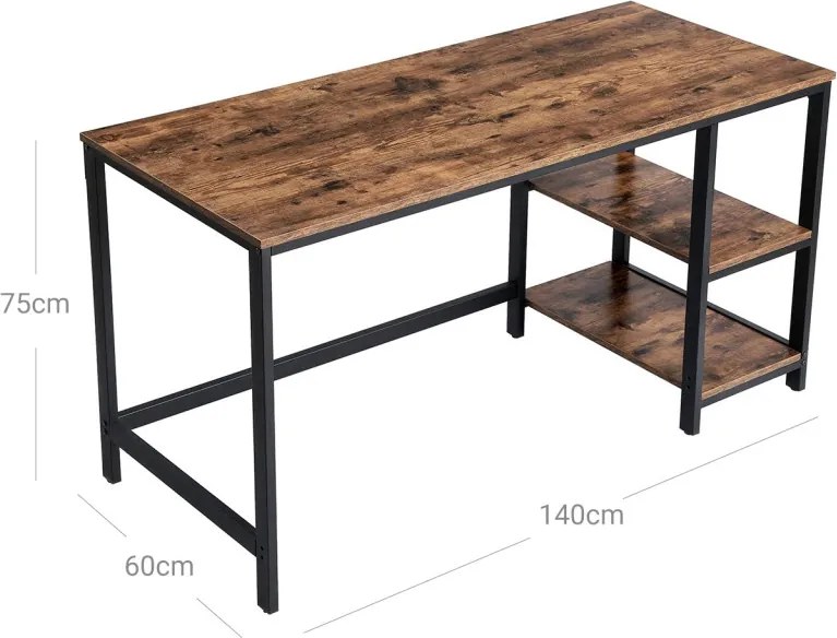 Íróasztal polcokkal, rusztikus barna 140x60x75cm
