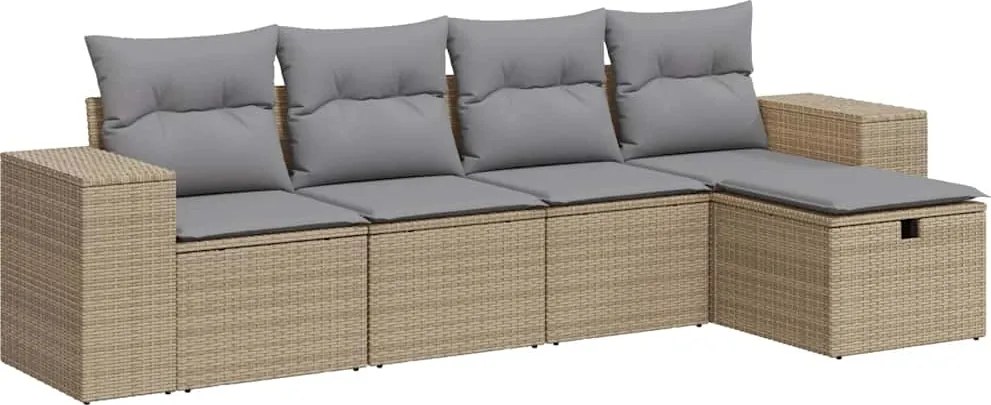 vidaXL 5 részes bézs polyrattan kerti ülőgarnitúra párnákkal