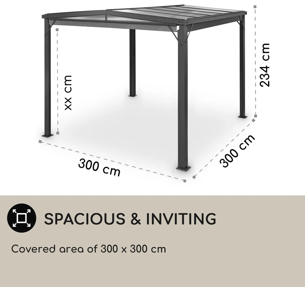 Pantheon Cortina Solid Sky, pergola, tető, 3 x 3 m, polikarbonát, szürke