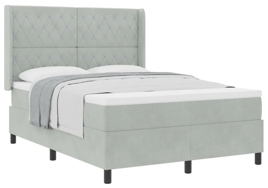 Boxspring Ágy Matrac with Light Grey 140x200 cm Velúr