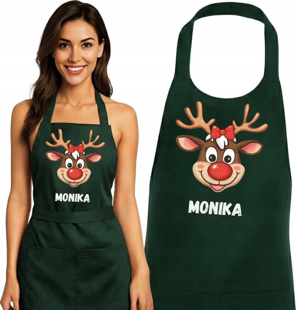 Konyhai kötény Karácsonyi rénszarvas Rudolf karácsonyi ajándék Írja be a nevét