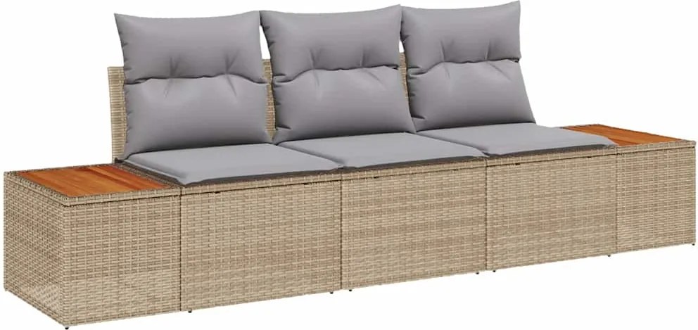 vidaXL Kerti Kanapé Szett 3 pcs bézs és világosszürke Poli rattan