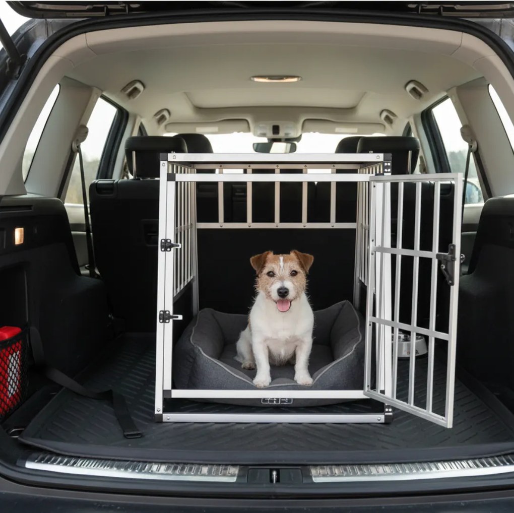 BRUNO kutyaszállító box, 66x90x72cm, ezüst/fekete Jurhan