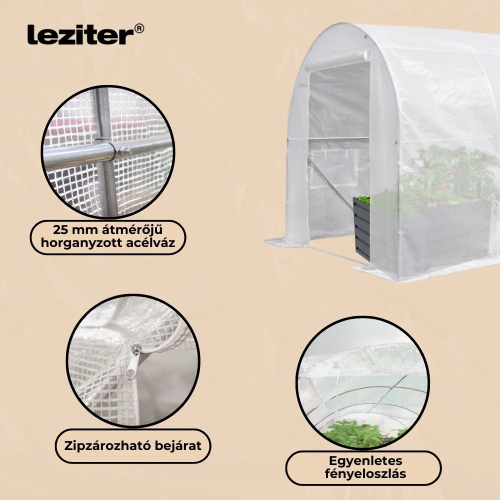 Fóliasátor 200x200x300 cm erősített vázzal+fólia fehér