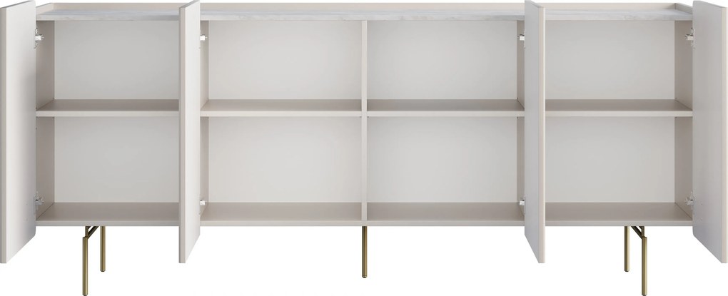 Malmi négyajtós komód 200 cm - kasmír / crema bianca / arany lábak