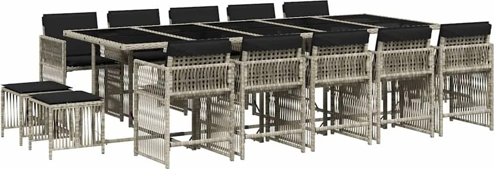 vidaXL 15 részes szürke polyrattan kerti étkezőgarnitúra párnákkal
