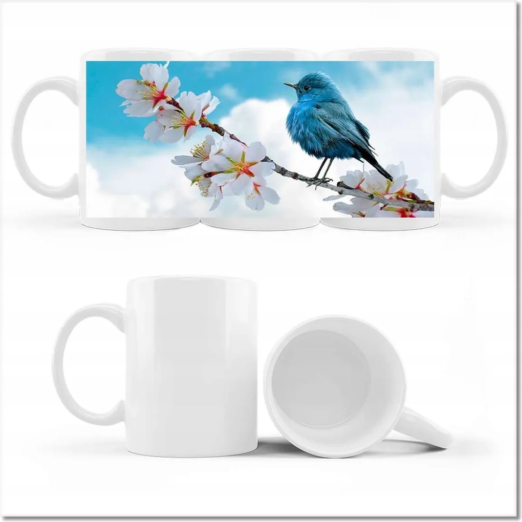 Nyomott mintás bögre Madár az ágon Finom virágok neki