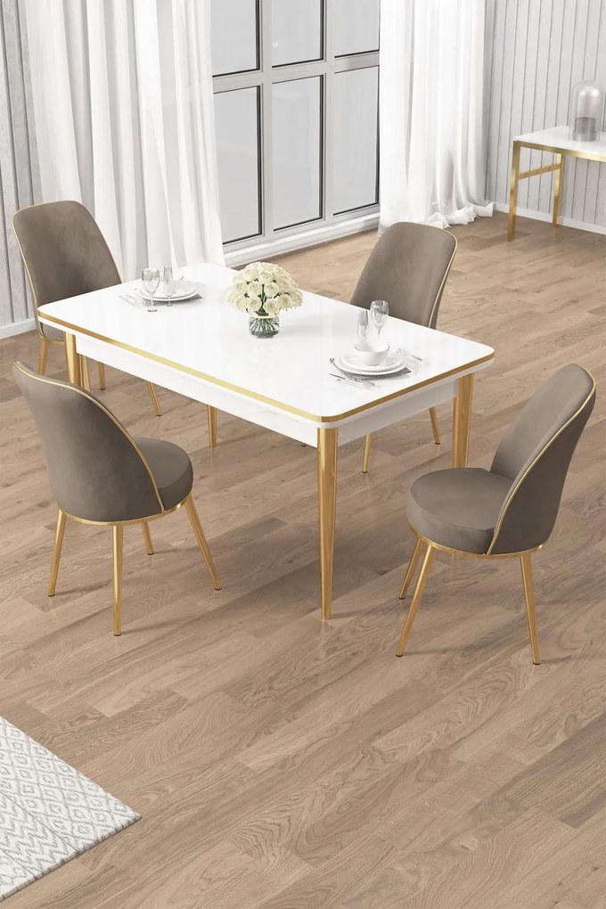 Rewa étkezőgarnitúra, fehér-arany, 110 cm – TR240CHR3040