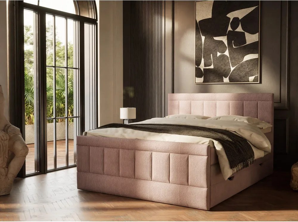 Lila ágyneműtartós boxspring ágy 200x200 cm Caya – Maison de Rêve