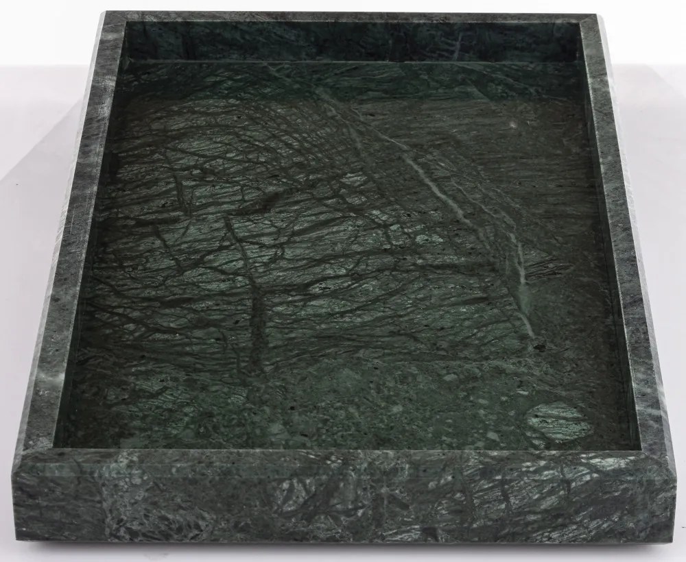 Márvány design sötétzöld szögletes szegélyes tálca 3x30x20cm