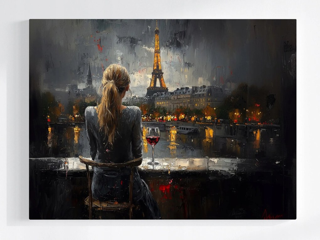 Canvas Vászonkép Nő Párizs Eiffel-torony Este Bor 100x75