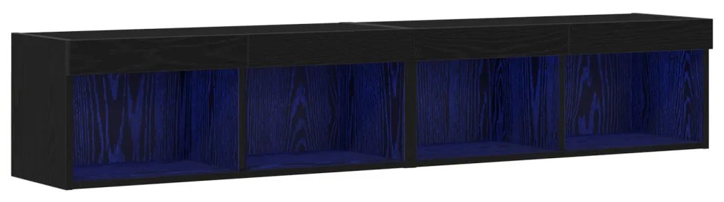 TV Fali Szekrények LED Fénnyel 2 db Fekete Tölgy 80x30x30 cm
