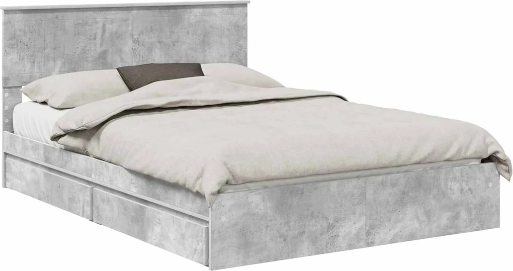 vidaXL Tárolós Ágy fejtámlával Beton Szürke 135 x 190 cm Faanyag