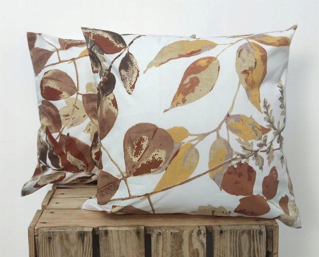 Pamut párnahuzat Prémium levelek barna őszi 1792 levelek 40x40