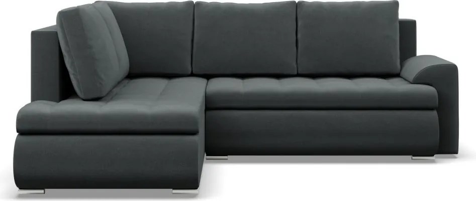 Tokio sarokkanapé, L alakú háttámlával, 2 ágyneműtartóval, bársony, baloldali, szürke