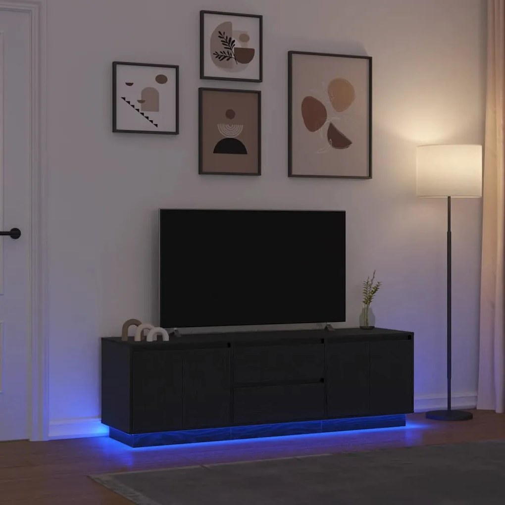 fekete TV-szekrény LED-világítással 160,5x41x50 cm