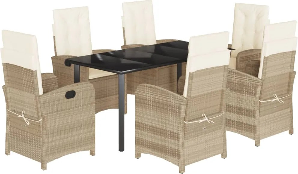vidaXL 7 részes bézs polyrattan kerti étkezőgarnitúra párnákkal