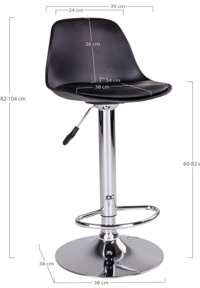 Fekete forgó bárszék szett 2 db-os 82 cm Trondheim – House Nordic