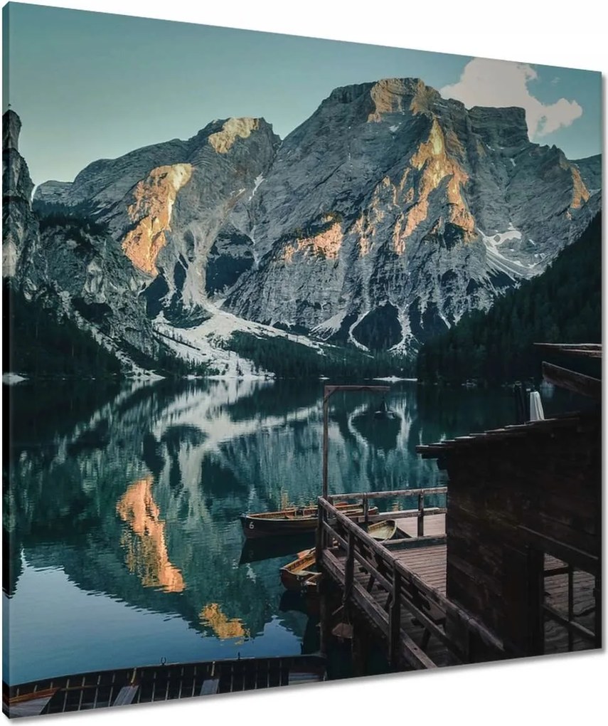 Vászonkép 80x80 Fa házikó a hegyekben