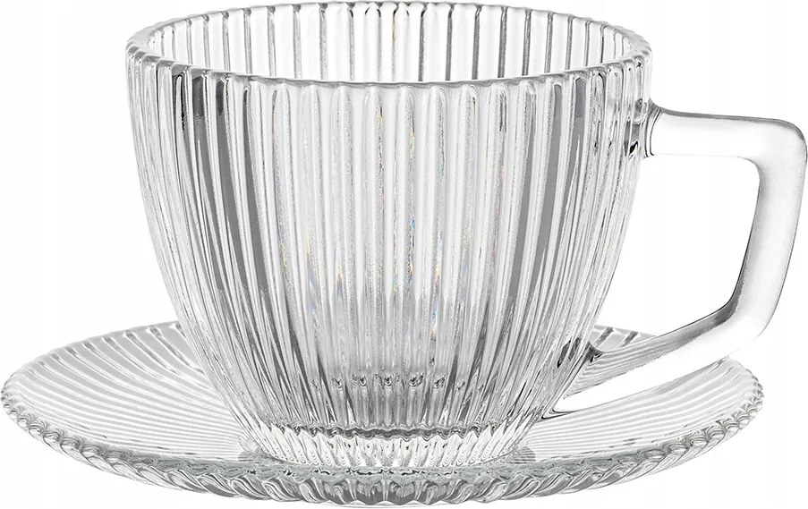 Csíkos üvegpohár Rimini csészealjjal