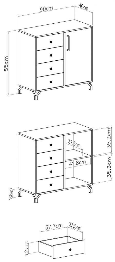 Anders komód 90 cm fiókos - fehér