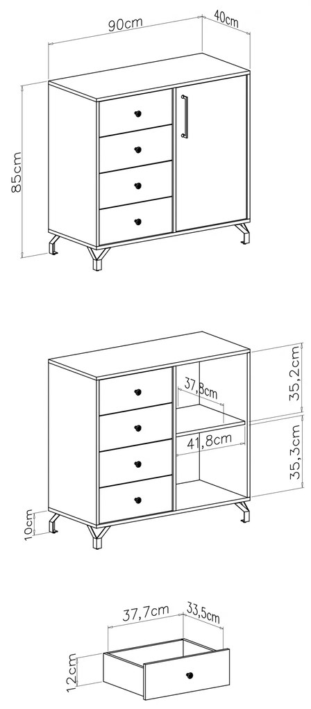 Ozoli komód 90 cm fiókokkal - fehér