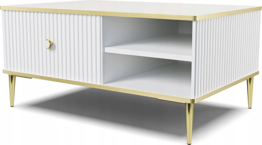 Dohányzóasztal Petra 90x60 fehér matt lábak arany