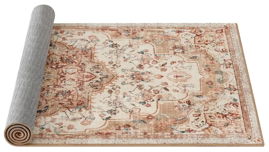 Vintage stílusú, gépben mosható szőnyeg 80 x 150 cm, cappuccino bézs