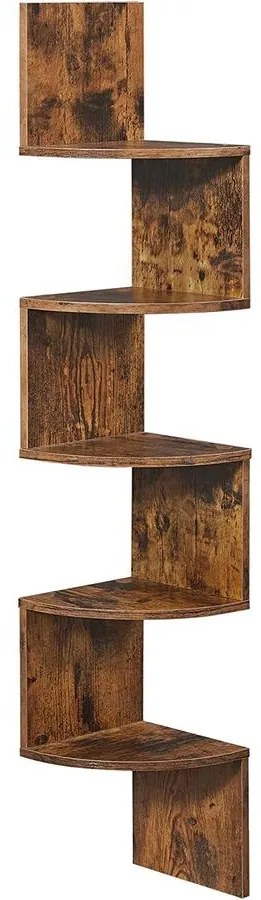 Sarokpolc, 5 szintes lebegő fali polc cikkcakkos kialakítással 20 x 20 x 126 cm sötétbarna