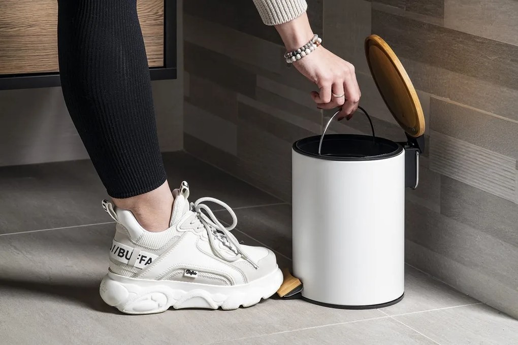 Aqualine, BAMBUSZ kerek szemeteskuka 5l, fehér, BI007