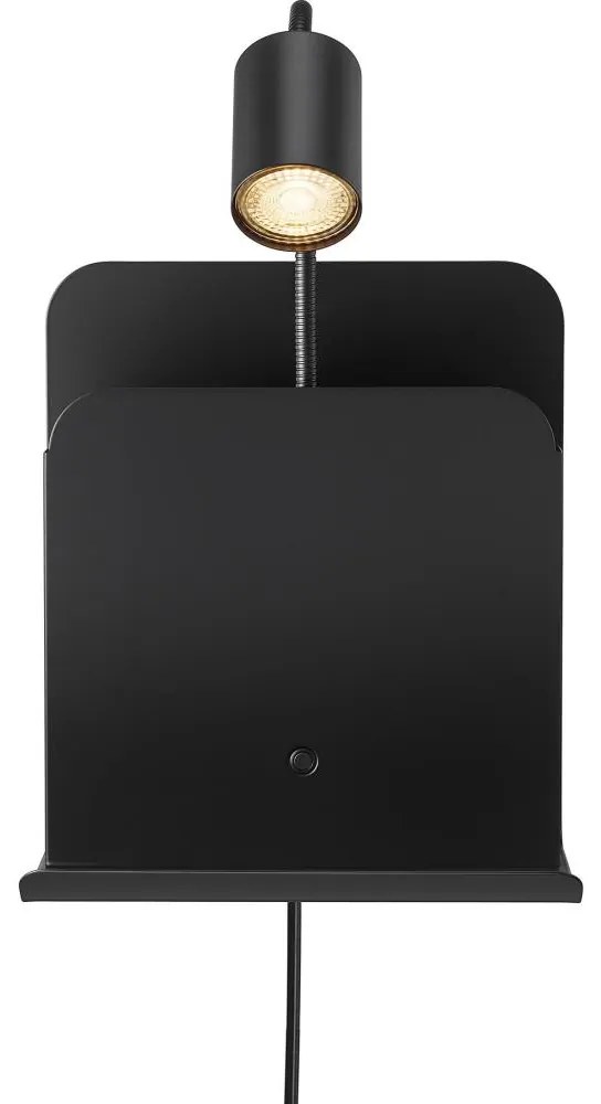 Nordlux - Fali lámpa polccal és USB ROOMI 1xGU10/8W/230V fekete