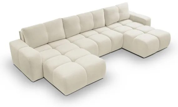 ALMADA U alakú kárpitozott ülőgarnitúra, ággyá alakítható, tárolóhellyel, bézs