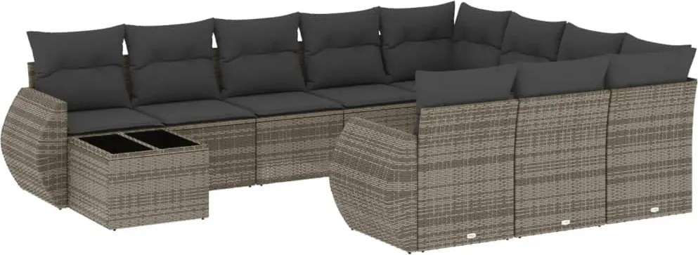 vidaXL 11 részes szürke polyrattan kerti ülőgarnitúra párnákkal