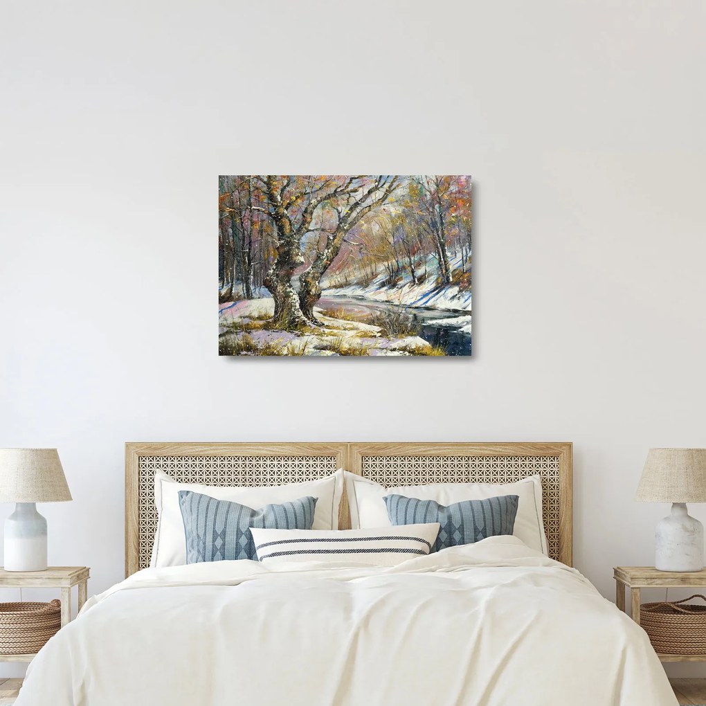 Egy festett téli táj képe (üvegen) (70x50 cm)
