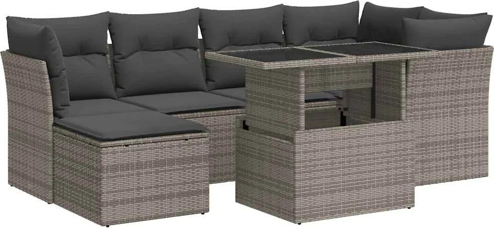 vidaXL 7 részes szürke polyrattan kerti ülőgarnitúra párnákkal
