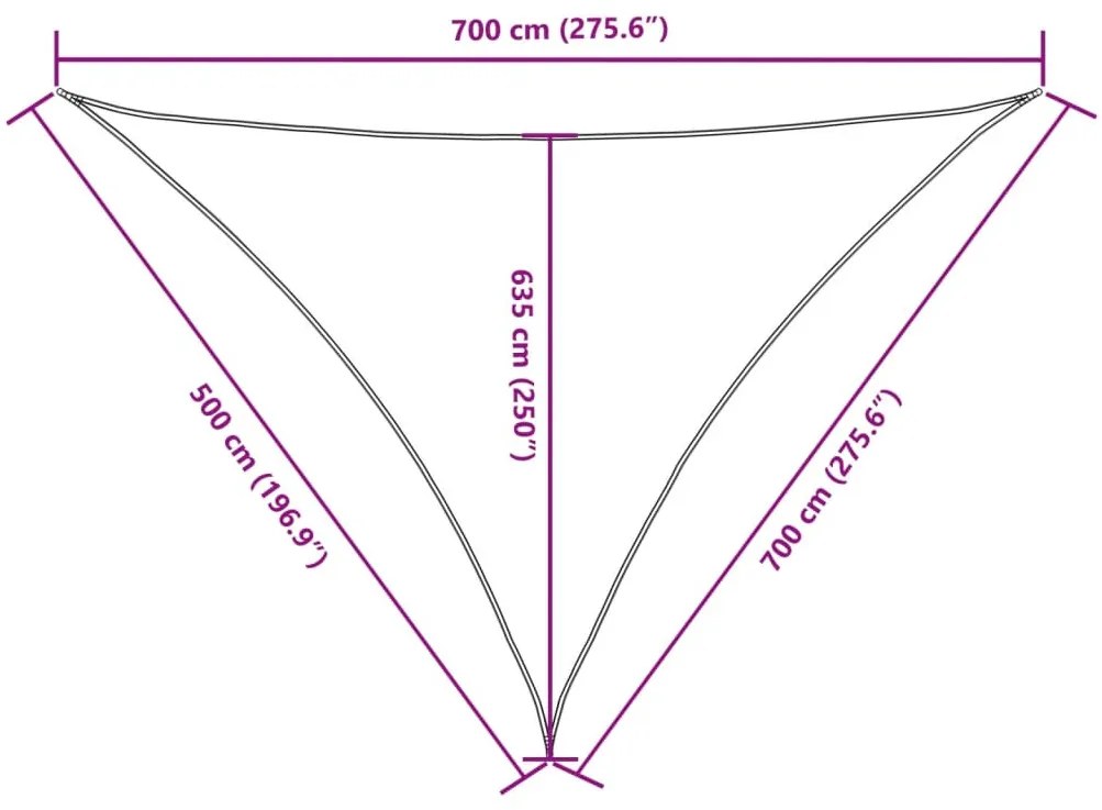 sötétzöld háromszögű oxford-szövet napvitorla 5 x 7 x 7 m