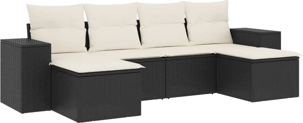 vidaXL 6 részes fekete polyrattan kerti ülőgarnitúra párnákkal
