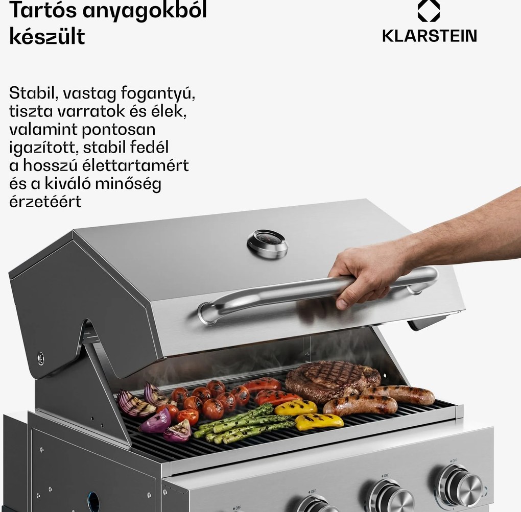 Klarstein WaldChef kerti konyha | Gázgrill | 4 égő | 30 mbar | 12800 W | Öntöttvas rács | Rozsdamentes acél
