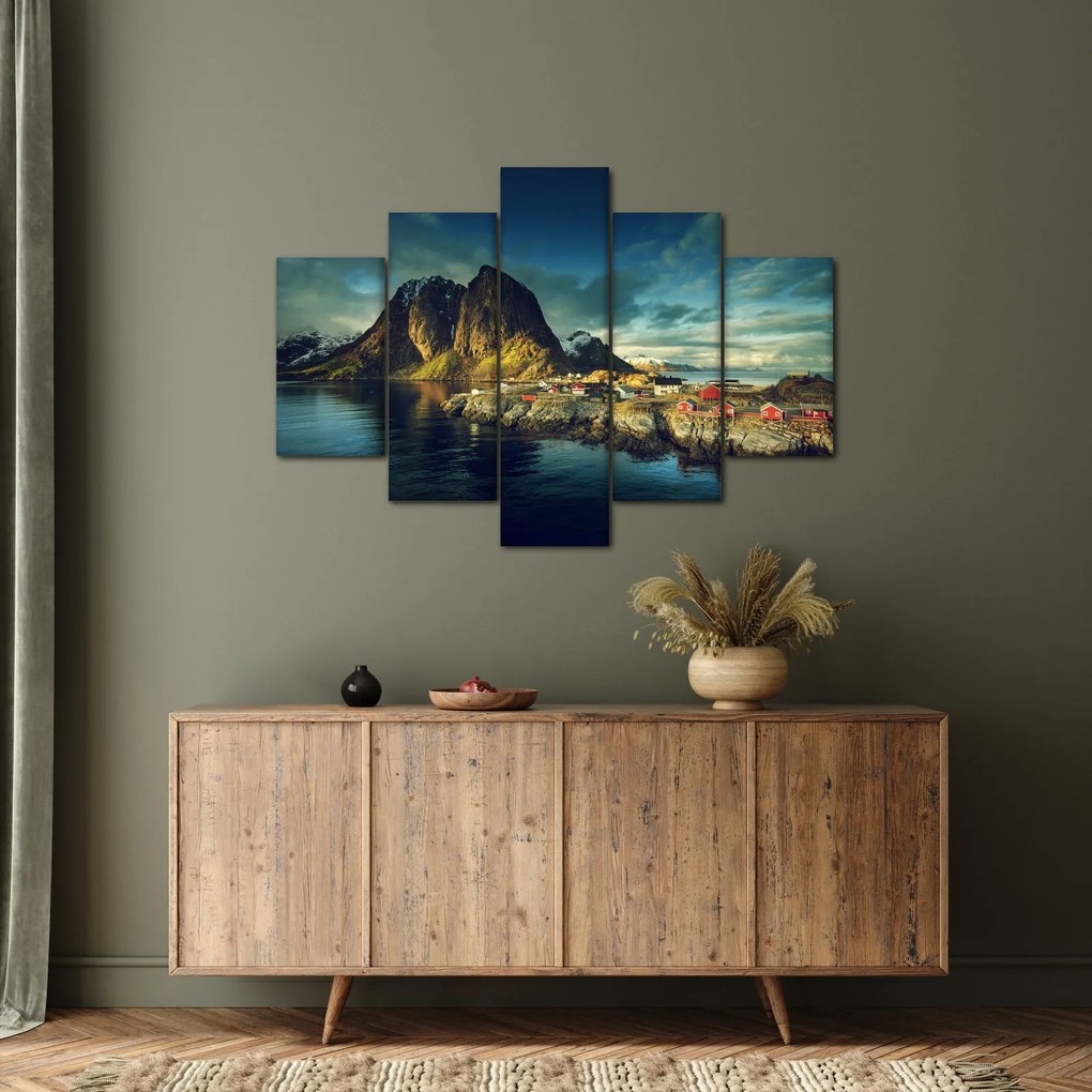 Egy halászati falu képe Norvégiában (150x105 cm)