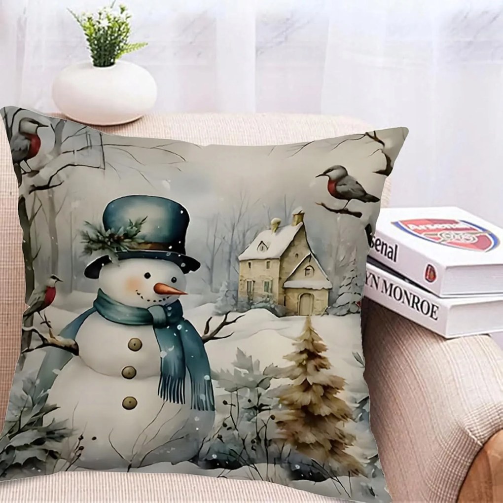 Bnoyoneras Dekoratív párnahuzat hóemberrel 45 x 45 cm 1