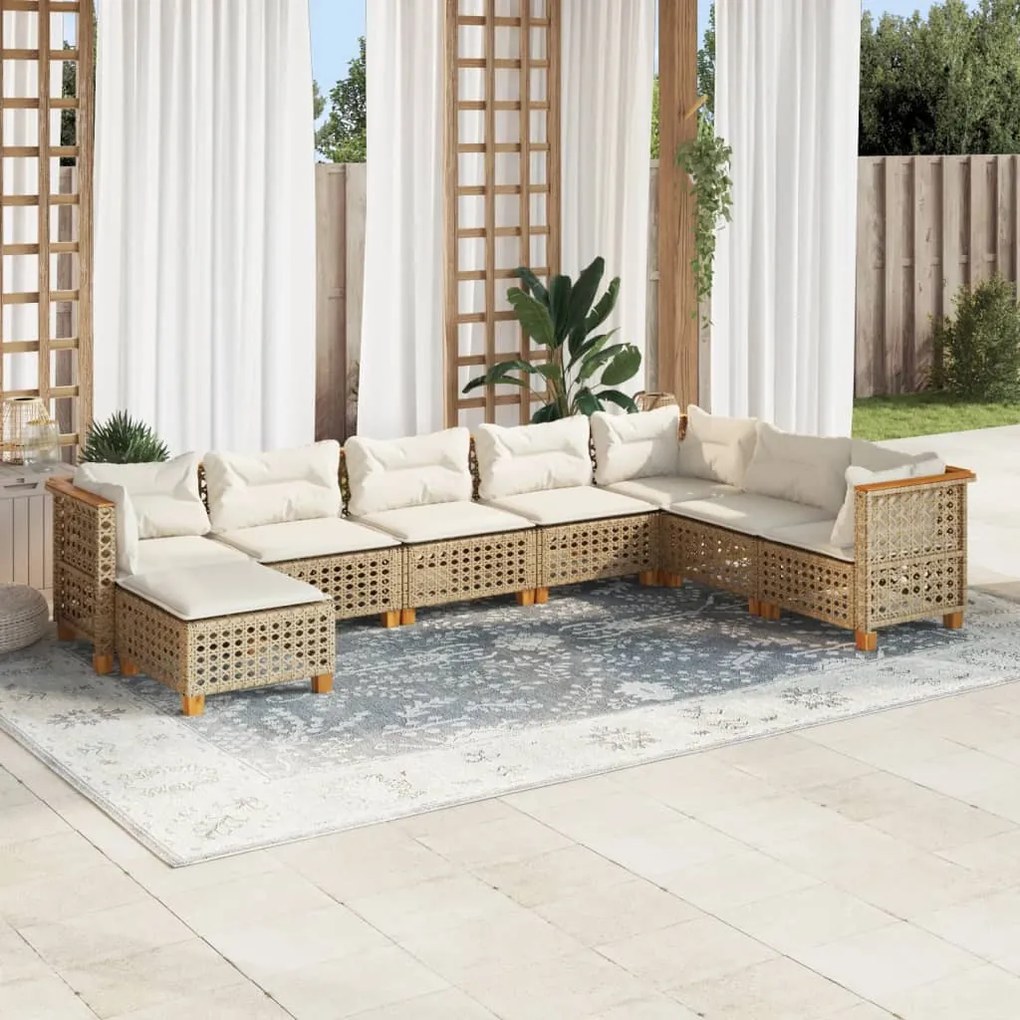 8 részes bézs polyrattan kerti ülőgarnitúra párnával
