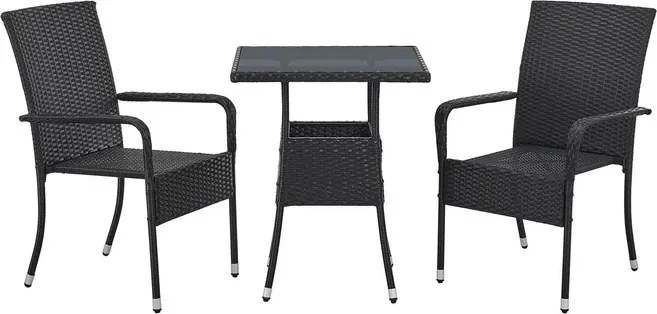 Juskys Yoro rattan négyzet alakú asztal 60 cm - fekete