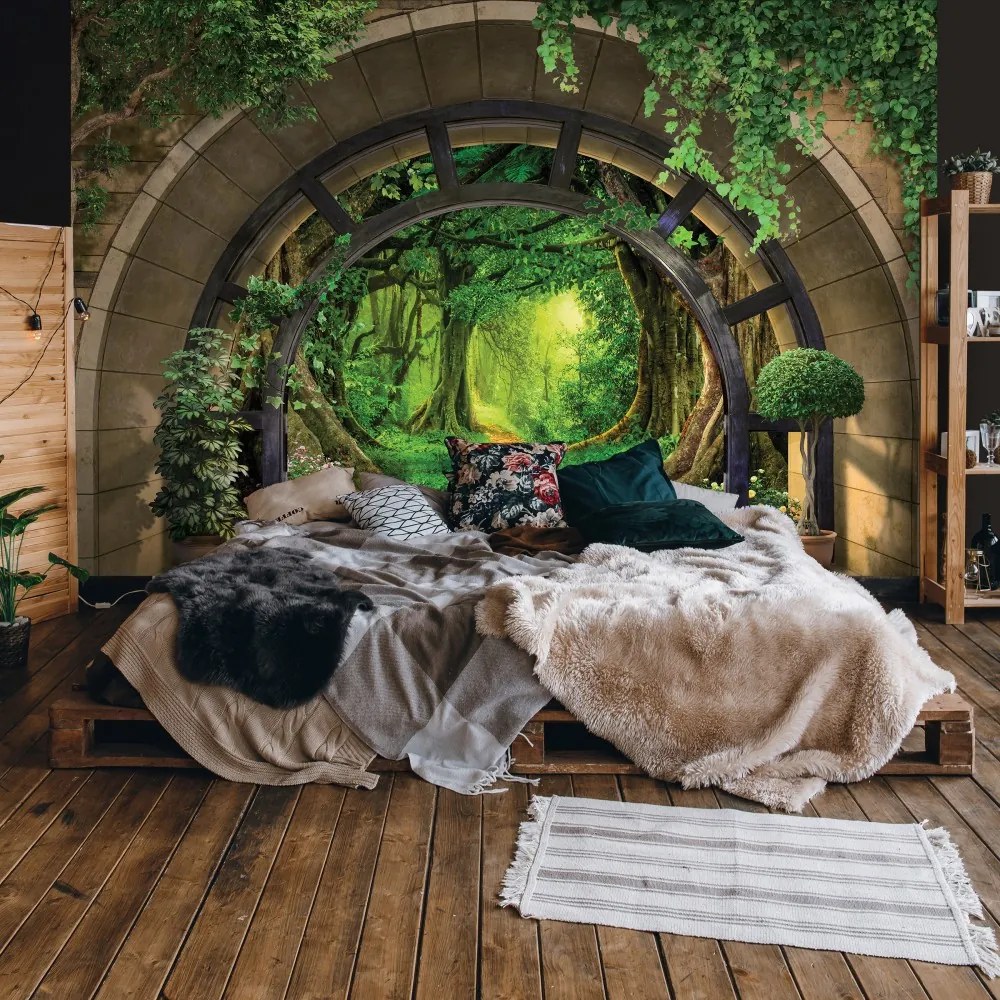 Boltíven át kilátás az erdőre poszter, fotótapéta, Vlies (300 x 210 cm)