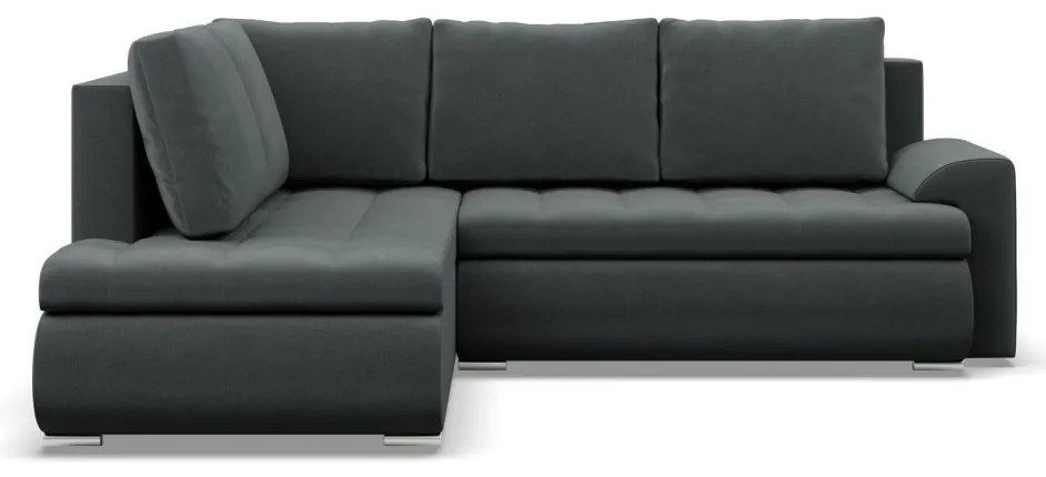 Tokio sarokkanapé, L alakú háttámlával, 2 ágyneműtartóval, bársony, baloldali, szürke