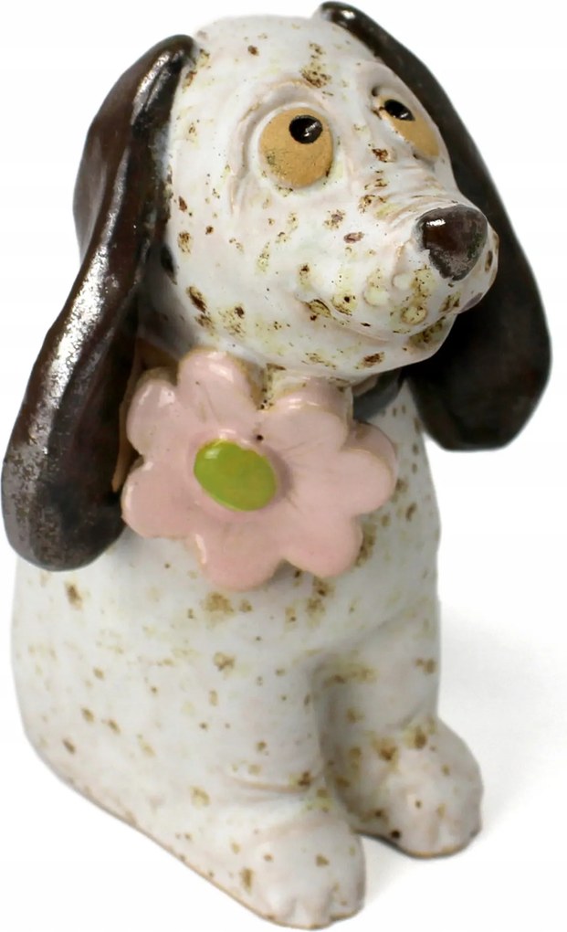Kutya alakú kerámia figura fehér virág